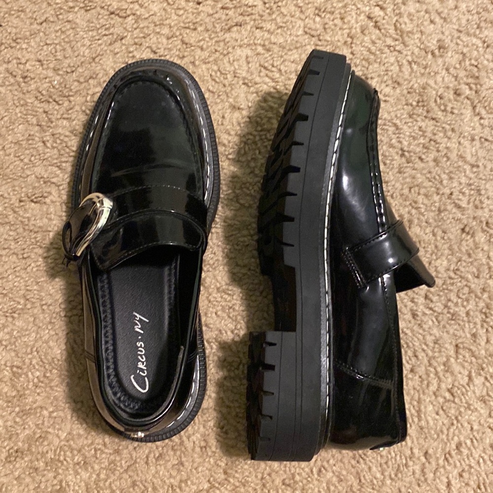 Black platform loafers